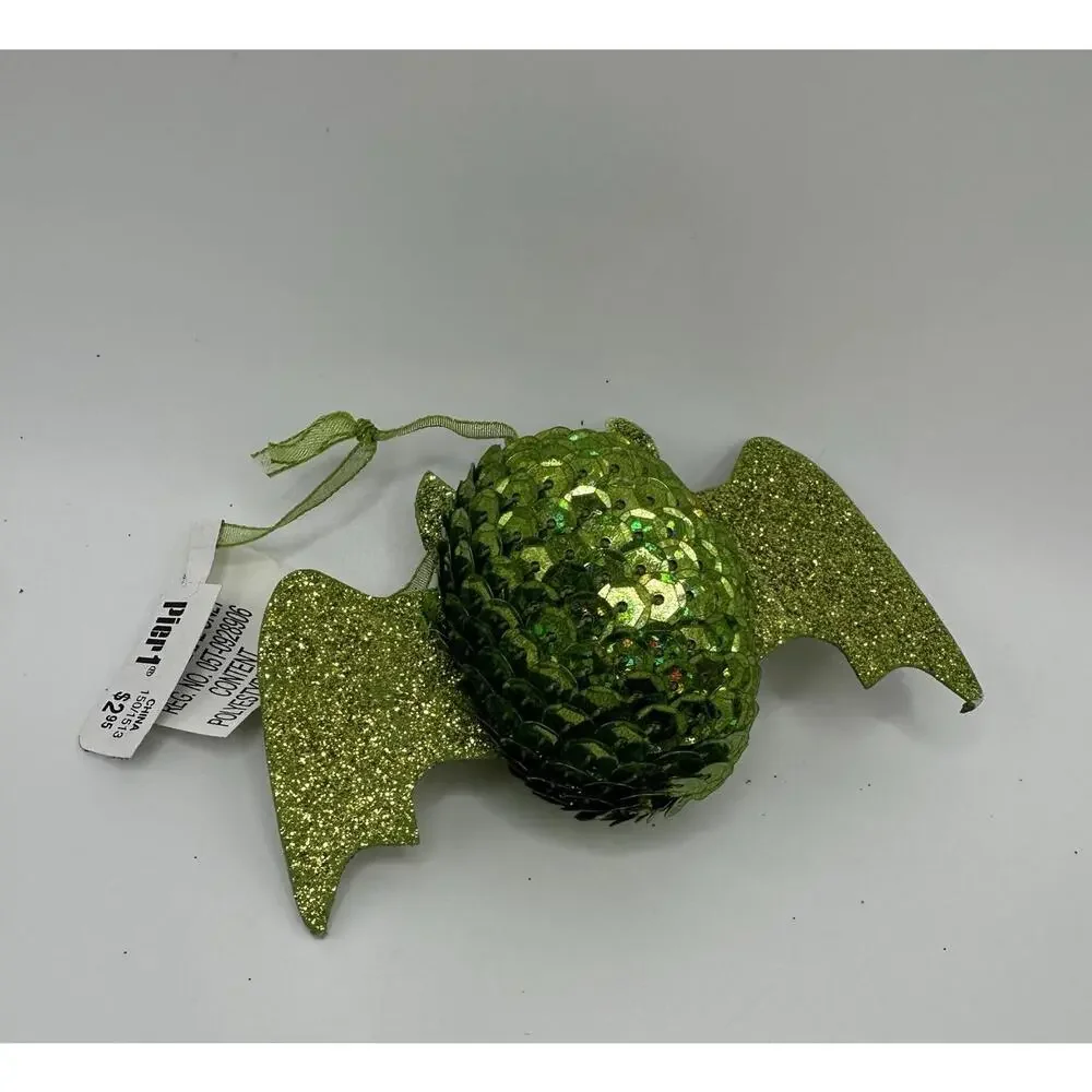 Pier 1 Imports Halloween Bat Ornament Green Sequins Retired-missing fang